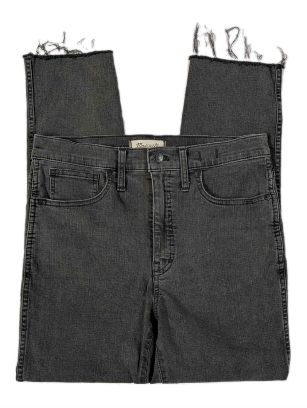 Madewell The Stovepipe Jeans Womens 28 Washed Black Raw Hem Stretch Denim